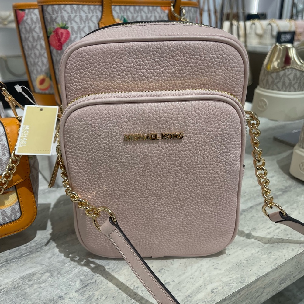 MICHAEL KORS Jet Set Travel Md Pebbled Leather NS Chain Crossbody XBODY 
Powder - Picture 14 of 16